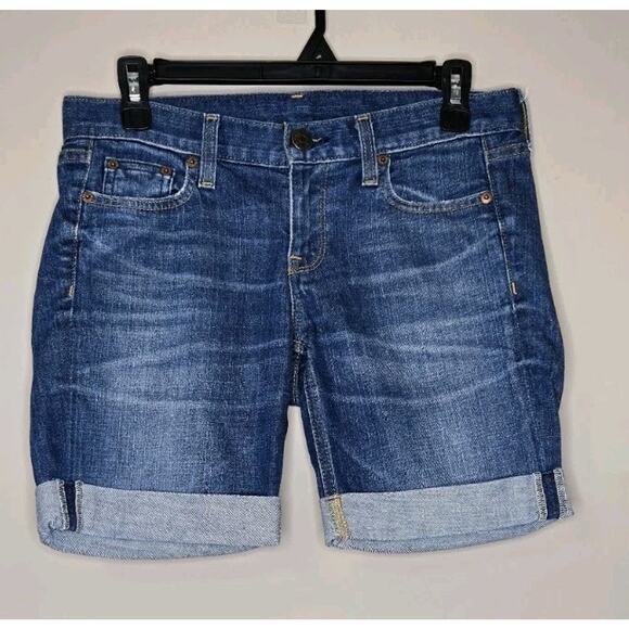 J. CREW J Women's Med Wash Mid Rise Cuffed Hem Stretch Denim Jean Shorts sz 25 - Picture 1 of 8